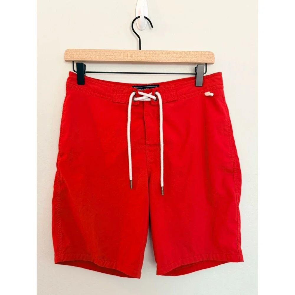 Men's Abercrombie & Fitch Red Swim Trunks with Drawstring - Size 28